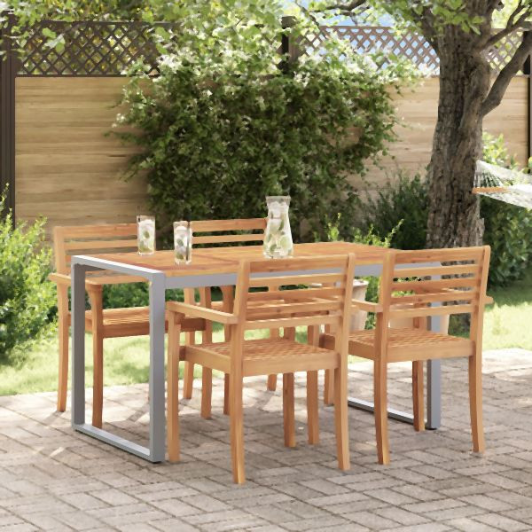 vidaXL Esstisch Grau 140x80x75 cm Stahl & Akazienholz, 4010602