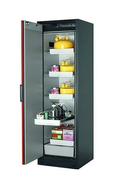 asecos Sicherheitsschrank Q-CLASSIC-90, Q90.195.060 in verkehrsrot RAL 3020 mit 4x Auszugswanne Standard (Stahlblech), 30072-046-30092