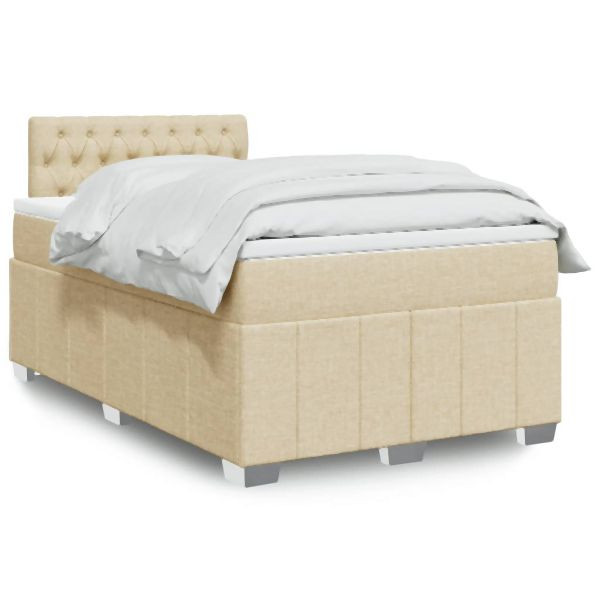 vidaXL Boxspringbett mit Matratze Creme 120x190 cm Stoff, 3289319