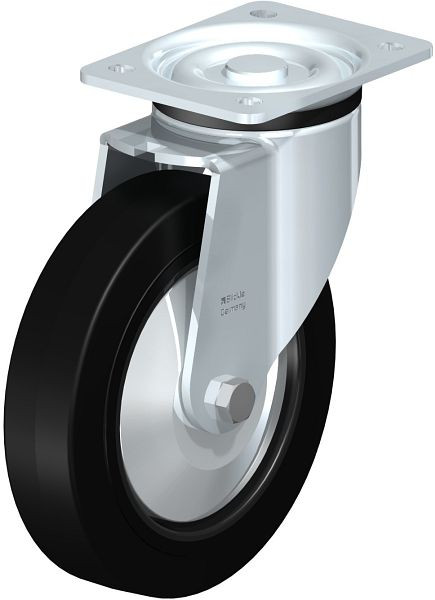 Blickle LK-POEV 200XR-FA Stahlblech-Lenkrolle, schwere Ausführung, mit Anschraubplatte, Elastik-Vollgummi, Schwarz, 851306