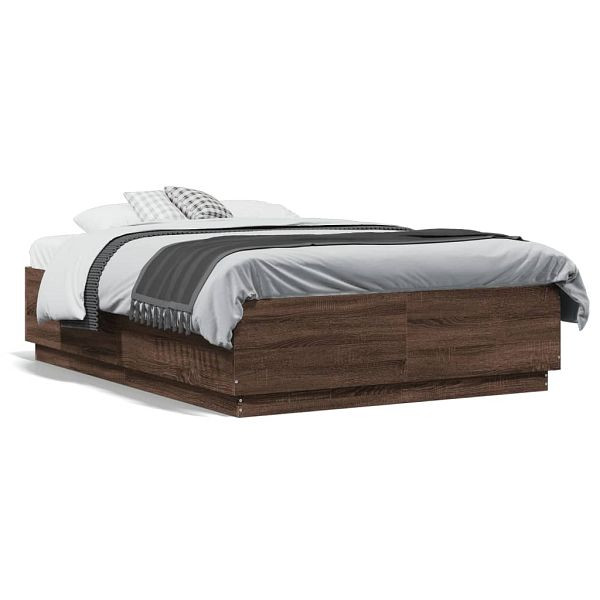 vidaXL Bettgestell Braun Eichen-Optik 135x190 cm Holzwerkstoff, 3209743