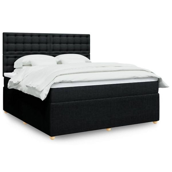vidaXL Boxspringbett mit Matratze Schwarz 180x200 cm Stoff, 3292151