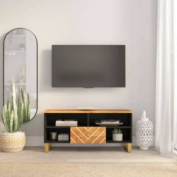 vidaXL TV-Schrank Braun und Schwarz 100x33,5x46 cm Massivholz Mango, 356799