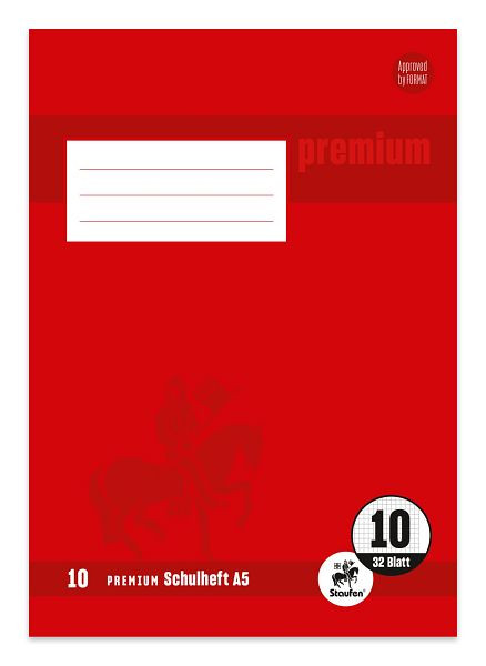 Staufen Heft PREMIUM LIN 10 - A5, 32 Blatt, 90 g/qm, kariert mit Rand, 734010610