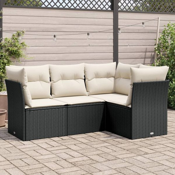 vidaXL 4-teilig Garten-Sofagarnitur mit Kissen Schwarz Poly Rattan, 3217576
