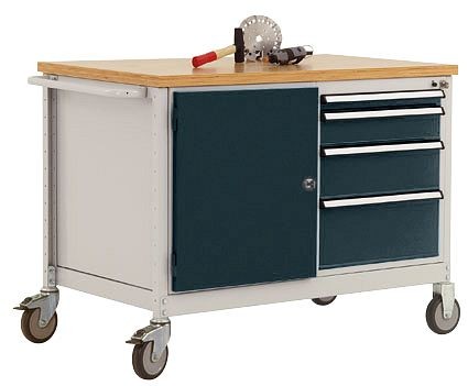 Manuflex Mobile Werkbank Modell 4 mit geölter Multiplex-Abdeckplatte 30 mm BxTxH 1135 x 590 x 810 mm, anthrazit, TP1004.7016