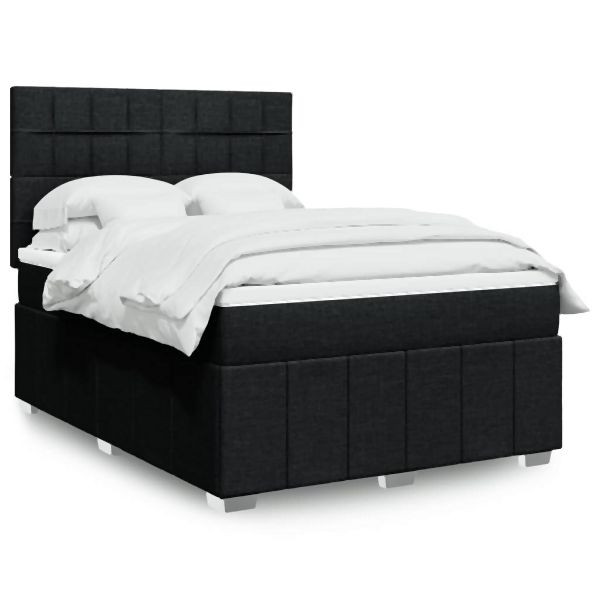 vidaXL Boxspringbett mit Matratze Schwarz 140x200 cm Stoff, 3293993