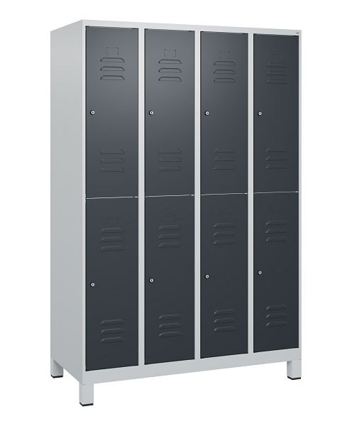 C+P Doppelstöckiger Spind Classic PLUS, Füße, 4 Abteile, 1800x1200x500mm, 7035/7016, Zylinderschlösser, 0803107-40 S10023