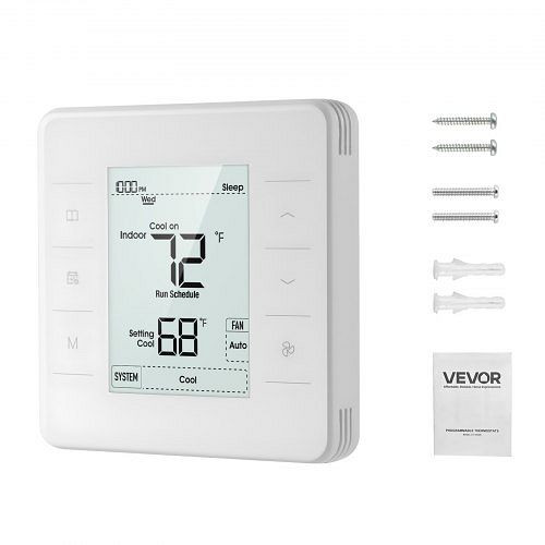 VEVOR 7-Tage-programmierbarer Thermostat für Wärmepumpe, Klimaanlage, Fußbodenheizung, LED-Display, 5-37°C, weiß, KBCHWQRBKD2499VQT001V9