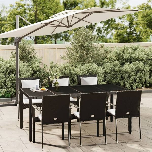 vidaXL 7-teilig Garten-Essgruppe mit Kissen Schwarz Poly Rattan, 3184979