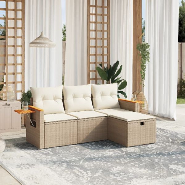 vidaXL 4-tlg. Garten-Sofagarnitur mit Kissen Beige Poly Rattan, 3265489