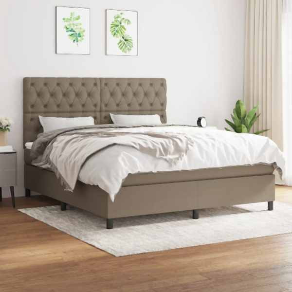 vidaXL Boxspringbett mit Matratze Taupe 160x200 cm Stoff, 3142029