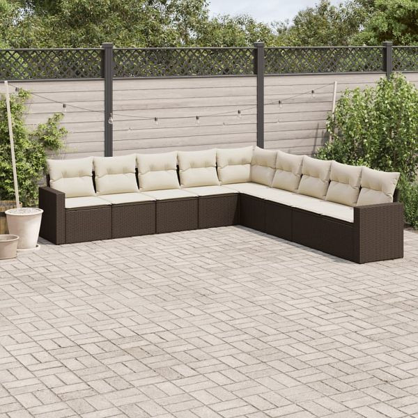 vidaXL 9-teilig Garten-Sofagarnitur mit Kissen Braun Poly Rattan, 3219083