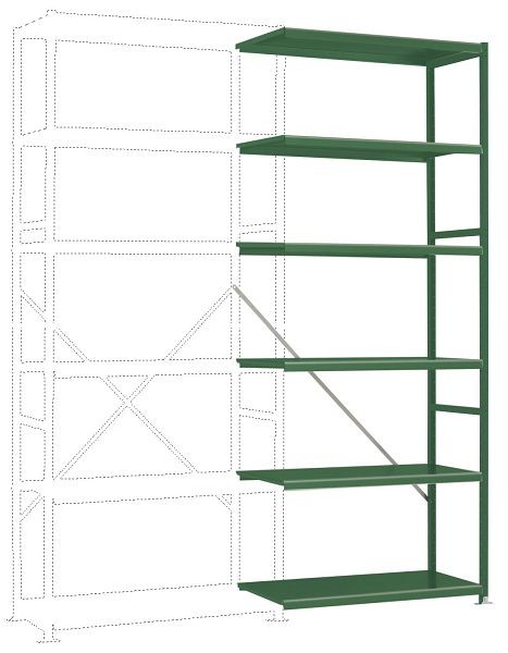 Manuflex Fachboden-Steckregal Color Anbauregal mit 6 Stahlböden, HxBxT = 2500 x 1000 x 300 mm, resedagrün, RP1351.6011