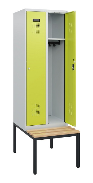 C+P Spind Evolo PLUS, 2 Abteile, 1950x600x815mm, 7035/0024, Zylinderschloss, Sitzfläche Holz, Sitzbank, 0490505-20 S10042