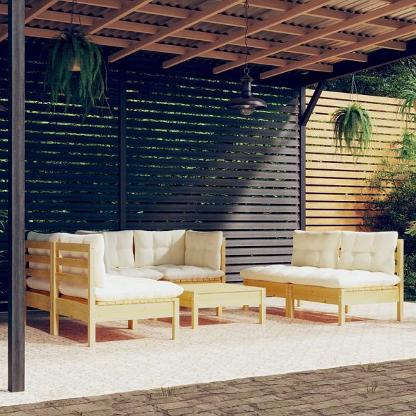 vidaXL 7-teilig Garten-Lounge-Set mit Creme Kissen Massivholz Kiefer, 3096214