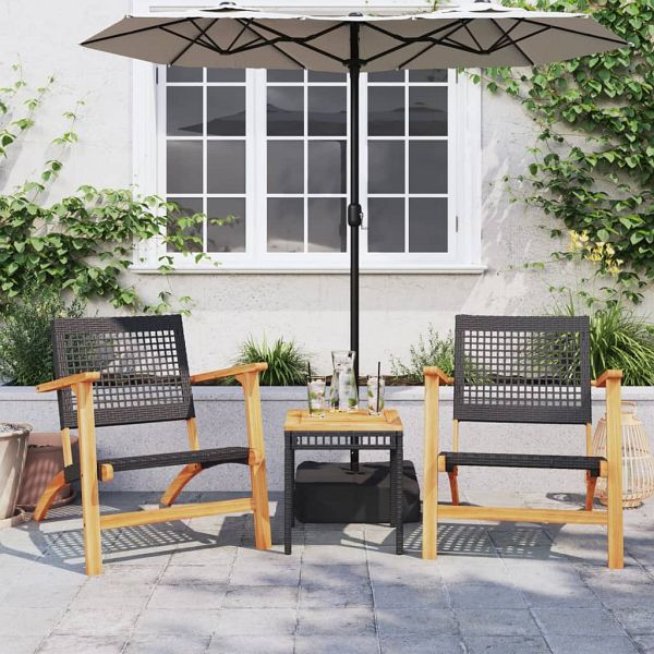 vidaXL 3-tlg. Bistro-Set Schwarz Poly Rattan und Massivholz Akazie, 365866