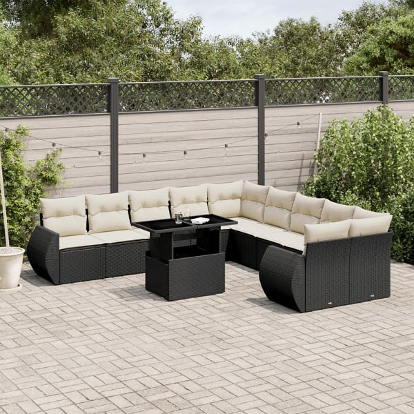 vidaXL 11-teilig Garten-Sofagarnitur mit Kissen Schwarz Poly Rattan, 3268796