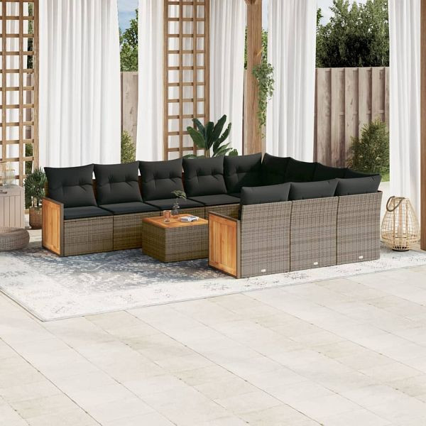 vidaXL 11-tlg. Garten-Sofagarnitur mit Kissen Grau Poly Rattan, 3228027