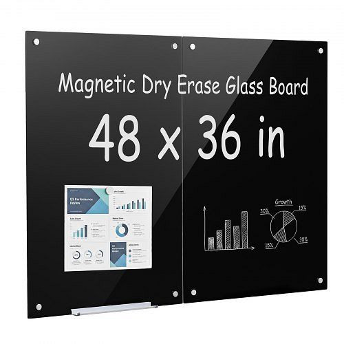VEVOR Whiteboard Magnetisch 90x60 cm Wandtafel 2er-Pack Schwarz, Büro Schule Klassenzimmer Rahmenlos 4,3 mm Dickes Sicherheitsglas, 2PCZKGCBLBGQCRTJM001V0