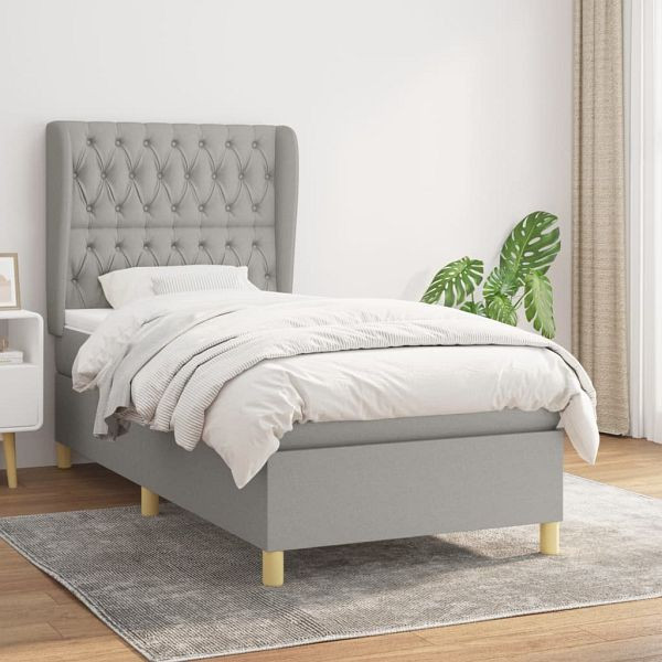 vidaXL Boxspringbett mit Matratze Hellgrau 90x190 cm Stoff, 3128725