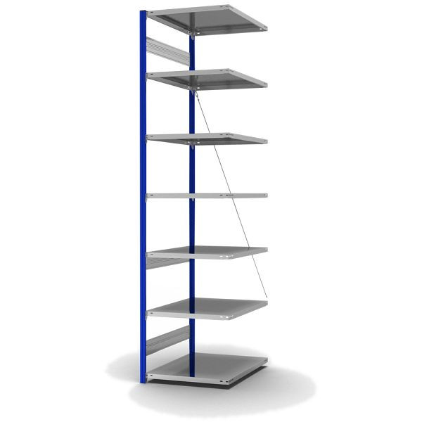 hofe Anbauregal, zerlegt, 7 Böden 3000 x 800 x 750 mm, verzinkt Stützprofile - enzianblau/RAL 5010, HEA308007XL