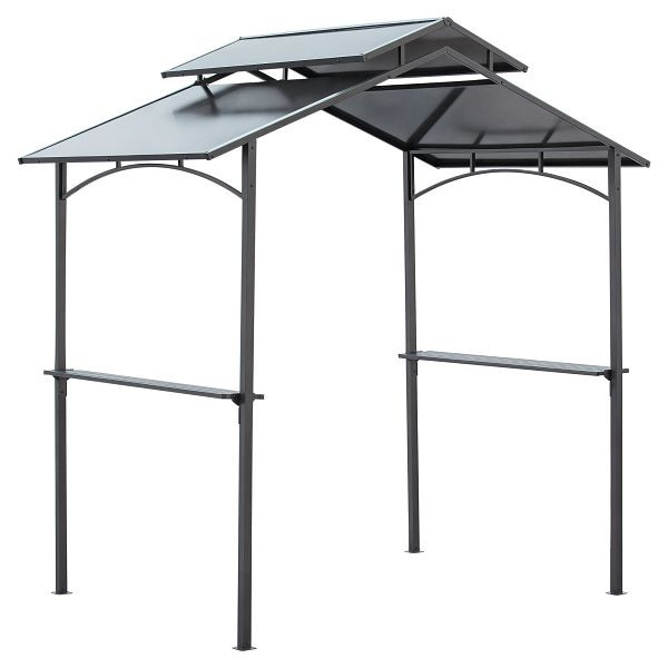Outsunny Grillpavillon mit Flammschutzdach BBQ-Pavillon mit 2 Ablagen 2,5 x 1,5m Stahl PC Schwarz+Braun, 84C-218