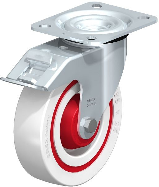 Blickle L-POW 125K-FI-FK Stahlblech-Lenkrolle, mittelschwere Ausführung, mit Anschraubplatte & Feststeller, Polyamid, Weiß, 640284