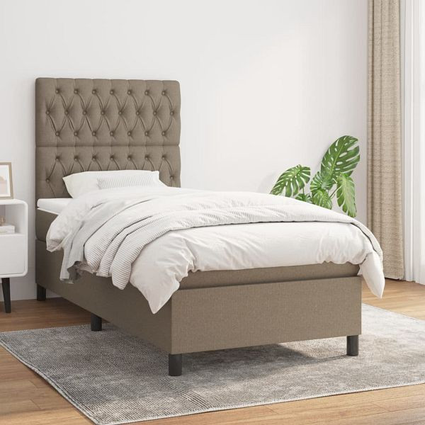 vidaXL Boxspringbett mit Matratze Taupe 100x200 cm Stoff, 3141997