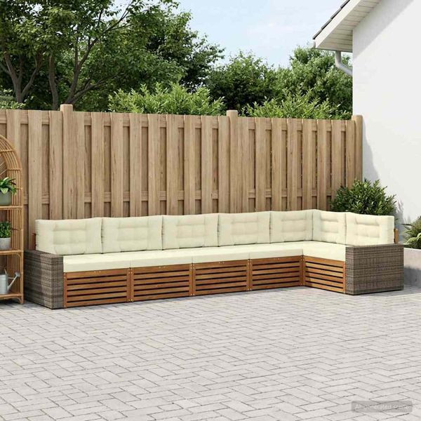 vidaXL Outdoor-Sofagarnitur 6-teilig Natur und Creme 402 x 172,5 x 73 cm, 3383428
