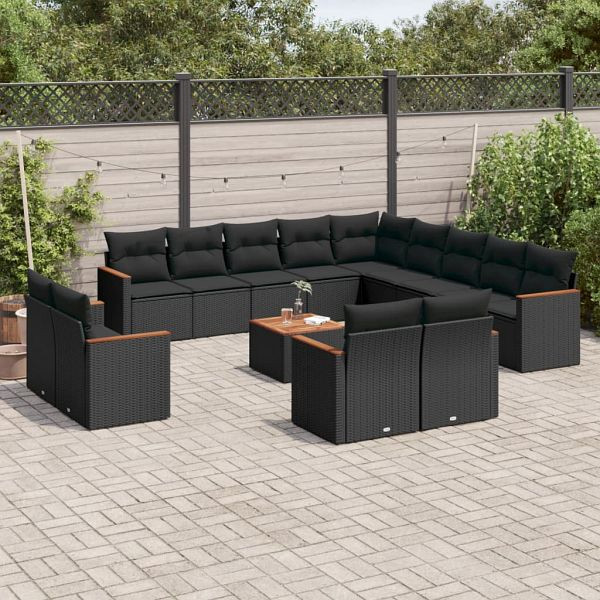 vidaXL 14-teilig Garten-Sofagarnitur mit Kissen Schwarz Poly Rattan, 3226531