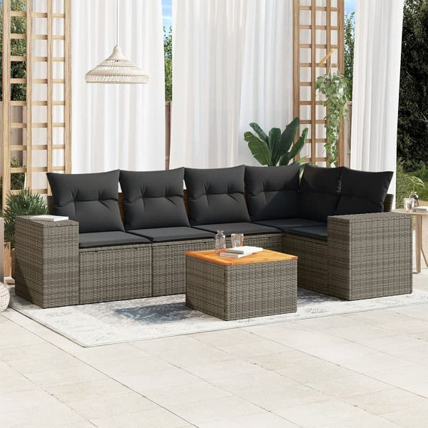 vidaXL 6-teilig Garten-Sofagarnitur mit Kissen Grau Poly Rattan, 3257768