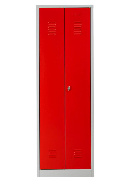 Gürkan Garderobenschrank, 50 x 60 x 180 cm, Lichtgrau, Feuerrot, Vorhangschloss, Hutboden & Kleiderhaken, Zueinanderschlagende Türen, WRC/2.1860.V2, 103454