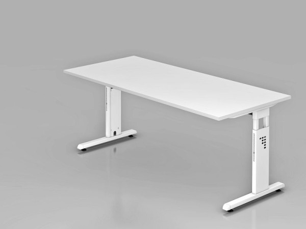 Hammerbacher Schreibtisch C-Fuß 180x80cm Weiß/Weiß, Arbeitshöhe 65-85 cm, VOS19/W/W