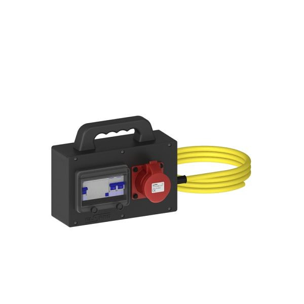 ELSPRO Vollgummi-Sicherheitsverteiler HILDEN, Stecker: 3 m CEE 400 V, Ausgang: 1 CEE 400 V, 2 Schuko, 1351150