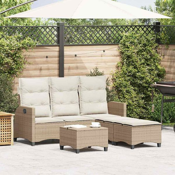 vidaXL 3-tlg. Garten-Sofagarnitur mit Kissen L-Form Beige Poly Rattan, 3328642