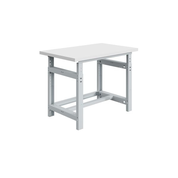SOFAME SI Werkbank, mechanisch höhenverstellbar, B 1500 x T 750 x H 780 bis 1060 mm, RESITOP Laminat-Arbeitsplatte 40 mm, Lichtgrau RAL 7035, W010010186GC