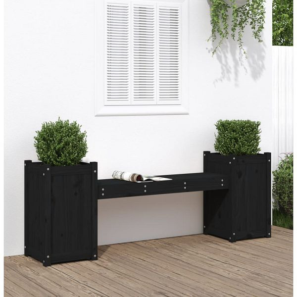 vidaXL Gartenbank mit Pflanzkübeln Schwarz 180x36x63 cm Massivholz, 825167