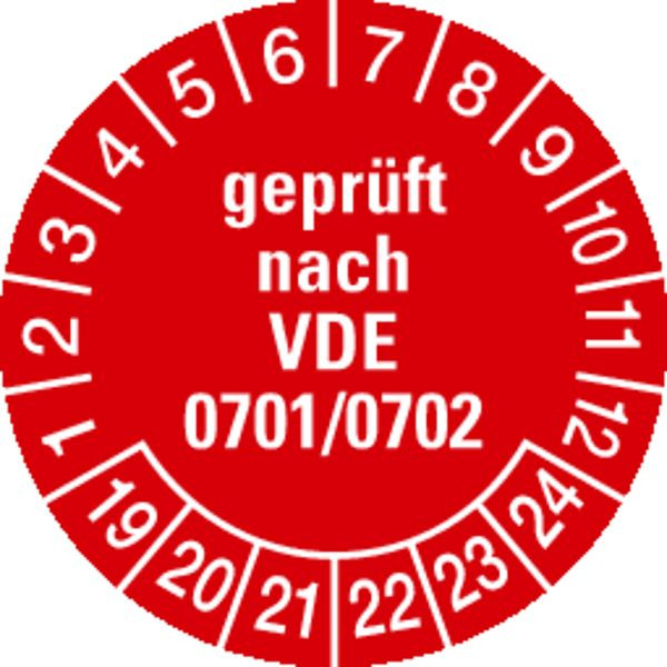 Schilder Klar Prüfplakette geprüft nach VDE 0701/0702 ab 23 rot/weiß, 30 mm Folie selbstklebend, VE: 40 Stück, 49/65.23