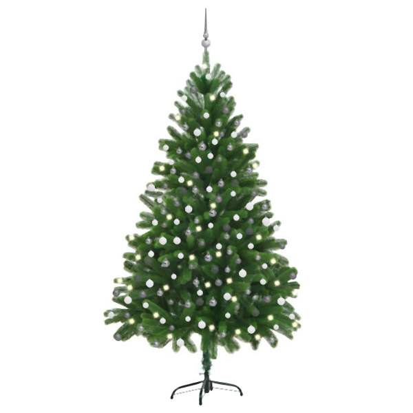 vidaXL Künstlicher Weihnachtsbaum Beleuchtung & Kugeln 210 cm Grün, 3077728