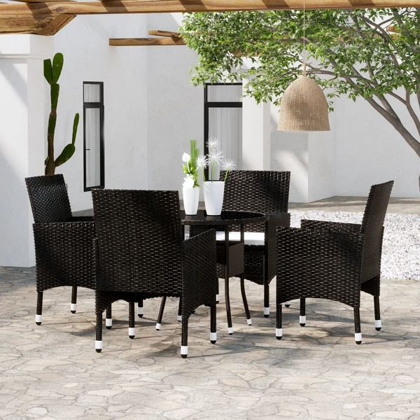 vidaXL 5-tlg. Garten-Essgruppe Poly Rattan Schwarz, 3058488