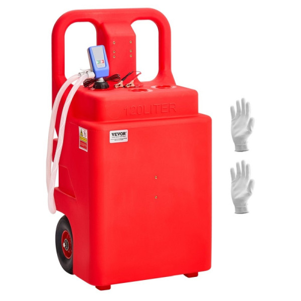 VEVOR Kraftstofftrolley 121L, mit 9,46 L/min elektrischer Pumpe, 1,2 m Schlauch & Auto-Stop-Düse, Diesel & Benzin, rot, SLJYCDDBCYQY06LKB001V9