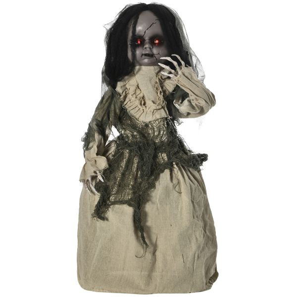 Outsunny 83cm Halloween Dekoration Bewegliche Geisterpuppe mit Spezialeffekten und Soundfunktion rote Augen, 844-524V00MX