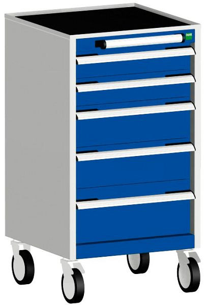 bott cubio Schubladenschrank mobil bestückt mit 5 Schubladen BxTxH: 525 x 525 x 980 mm, RAL 7035/5010, 40402019.11V