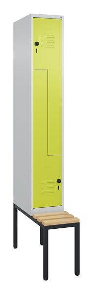 C+P Z-Spind Classic PLUS, mit untergebauter Sitzbank, 2 Abteile, 2120x300x815mm, 7035/0024, Drehriegel, Buche-Sitzleisten, 0800537-102 S10010