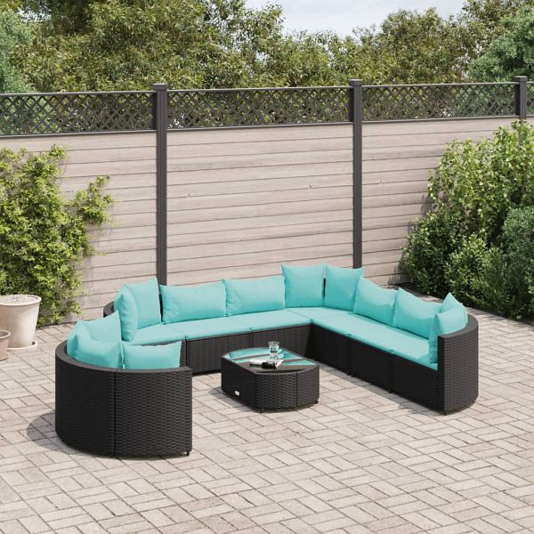 vidaXL 10-teilig Garten-Sofagarnitur mit Kissen Schwarz Poly Rattan, 3308412
