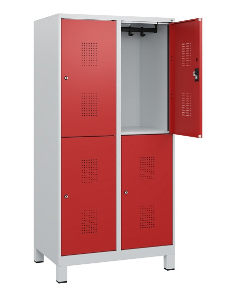 C+P Doppelstöckiger Spind Evolo PLUS, Füße, 4 Fächer, 1630x800x500mm, 7035/3000, Zylinderschloss, 0493105-22 S10024