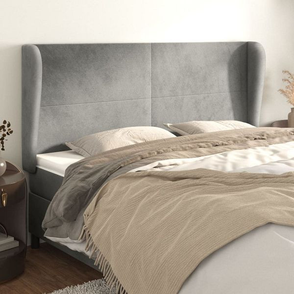 vidaXL Kopfteil mit Ohren Hellgrau 163x23x118/128 cm Samt, 3117730