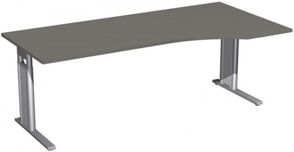 geramöbel PC-Schreibtisch rechts höhenverstellbar, C Fuß Blende optional, 2000x1000x680-820, Graphit/Silber, N-647313-GS