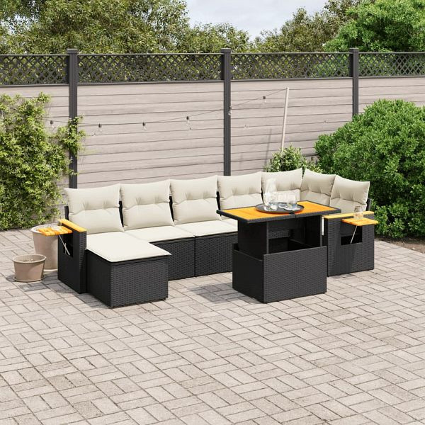 vidaXL 8-teilig Garten-Sofagarnitur mit Kissen Schwarz Poly Rattan, 3273625